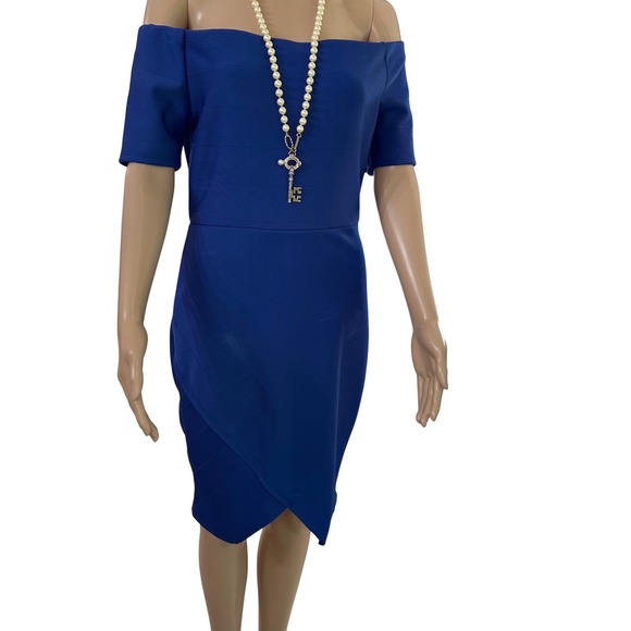 Fashion Nova Dresses & Skirts - Fashion Nova Royal Blue Off‎ The Shoulder Bodycon Dress Size L Elastic Stretch